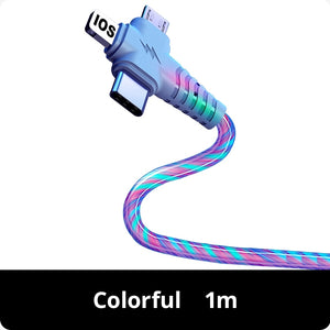3 In 1 Flow Luminous USB Cable For Samsung LED Kable USB To Micro USB/Type C/8 Pin Charger Wire Cord For iPhone 13 12 Pro Xiaomi